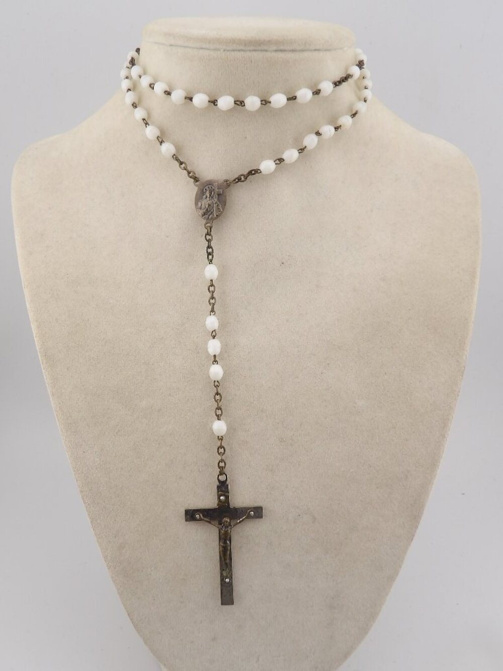 Vintage White Glass Rosary Beads Italy